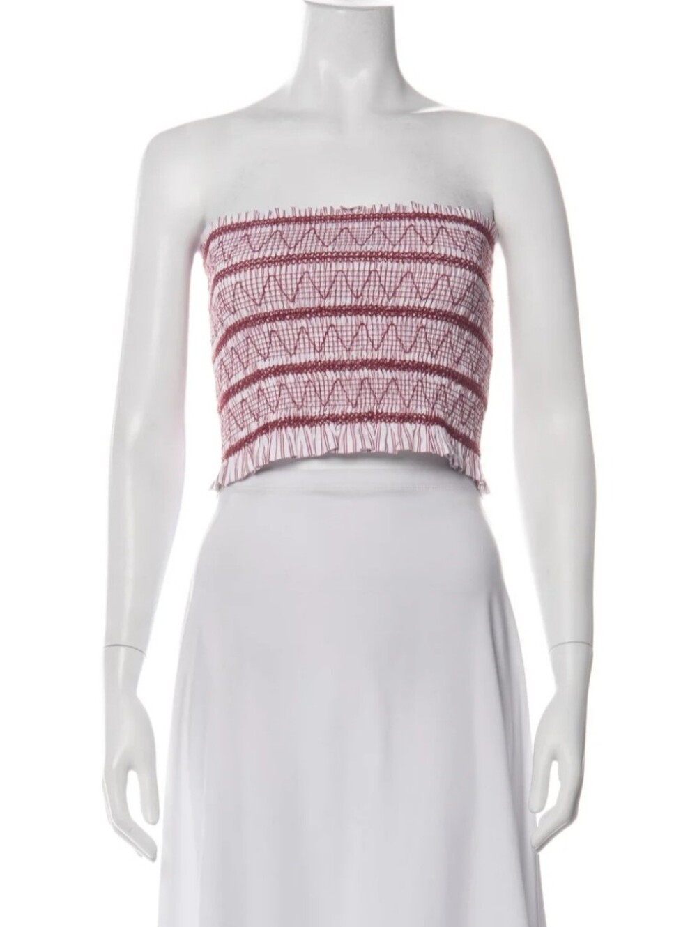 NWT Christian Lacroix Red & White Smocked Strapless Top Extra Small